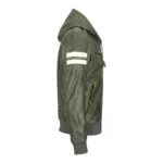 Mens Blue Black Hood Real Leather Bomber Jacket Red Stripes Quilted Slim Fit Casual - Image 20