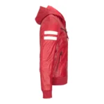 Mens Blue Black Hood Real Leather Bomber Jacket Red Stripes Quilted Slim Fit Casual - Image 30