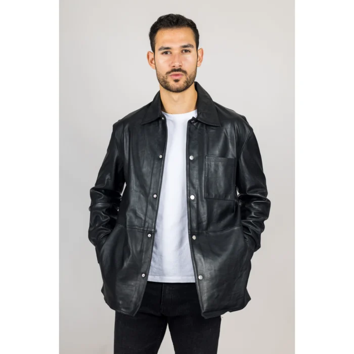 Men's Leather Shirt Western Trucker Jacket - Image 7