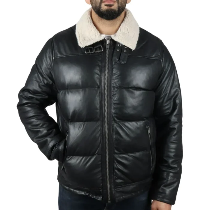 Men's Puffer Quilted Aviator Bomber Flying Fleece Lining Jacket - Image 3