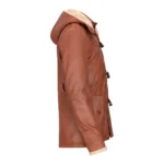 Mens Real Leather Hood Duffle Safari Jacket Long 3/4 Fur Washed Vintage Brown - Image 11
