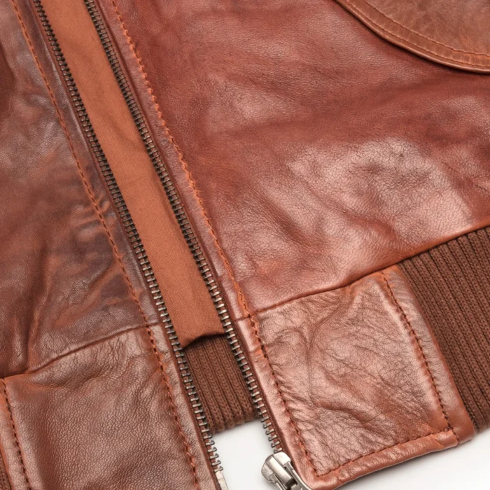 Mens Real Leather Hood Fur Jacket Bomber Aviator Tan Brown Retro - Image 4