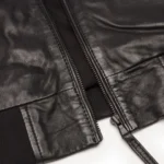 Mens Blue Black Hood Real Leather Bomber Jacket Red Stripes Quilted Slim Fit Casual - Image 4
