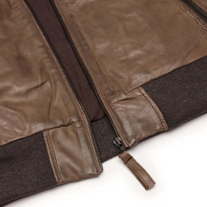 Mens Blue Black Hood Real Leather Bomber Jacket Red Stripes Quilted Slim Fit Casual - Image 12