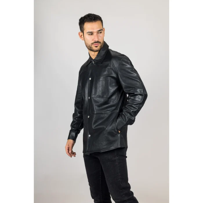 Men's Leather Shirt Western Trucker Jacket - Image 6