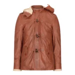 Mens Real Leather Hood Duffle Safari Jacket Long 3/4 Fur Washed Vintage Brown - Image 9