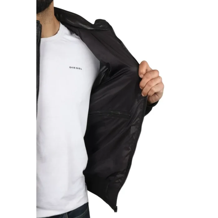 Men's Puffer Quilted Bomber Jacket Real Leather Casual - Image 4