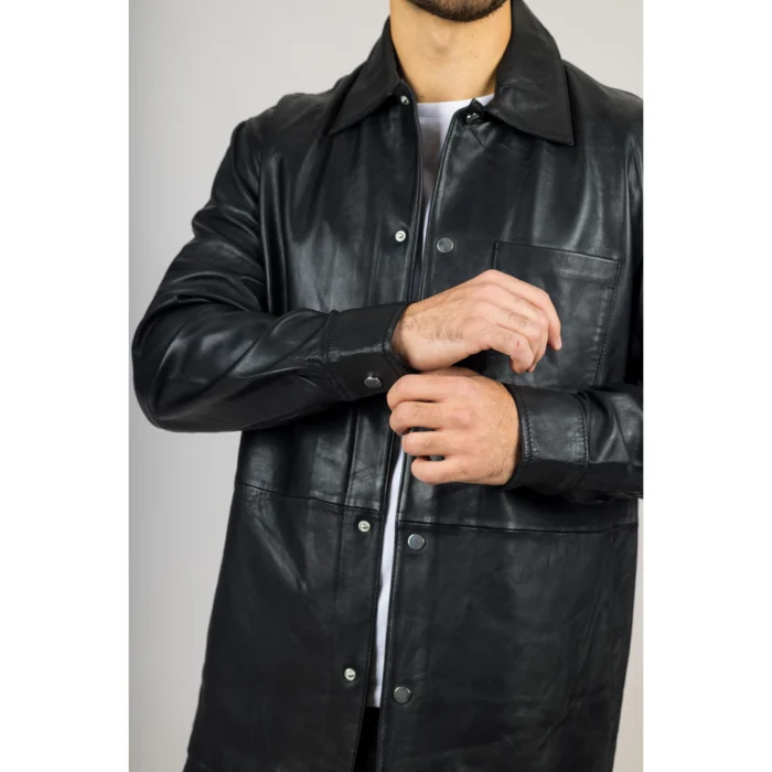 Men's Leather Shirt Western Trucker Jacket - Image 5