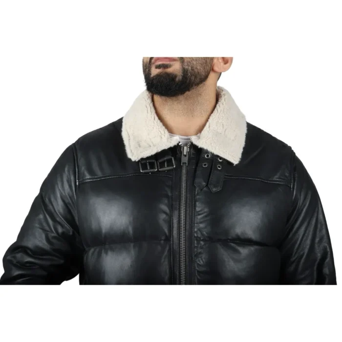 Men's Puffer Quilted Aviator Bomber Flying Fleece Lining Jacket - Image 5