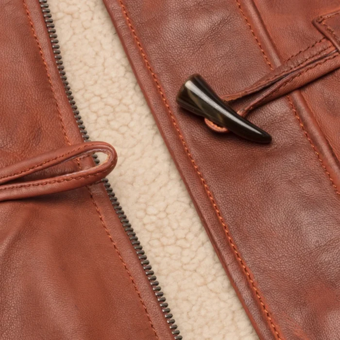 Mens Real Leather Hood Duffle Safari Jacket Long 3/4 Fur Washed Vintage Brown - Image 8