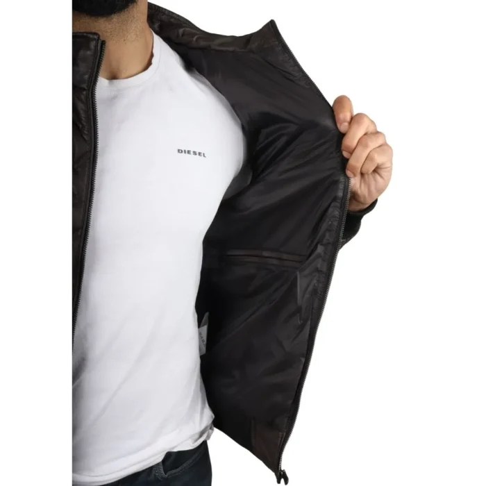 Men's Puffer Quilted Bomber Jacket Real Leather Casual - Image 9