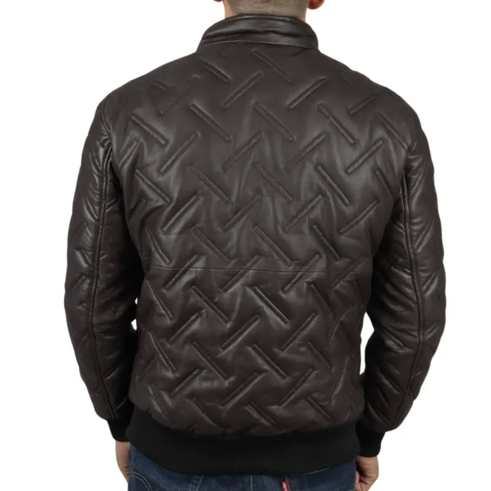 Men's Puffer Quilted Bomber Jacket Real Leather Casual - Image 8