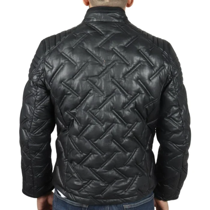 Men's Quilted Puffer Padded Biker Motorcycle Style Real Leather Jacket - Image 3
