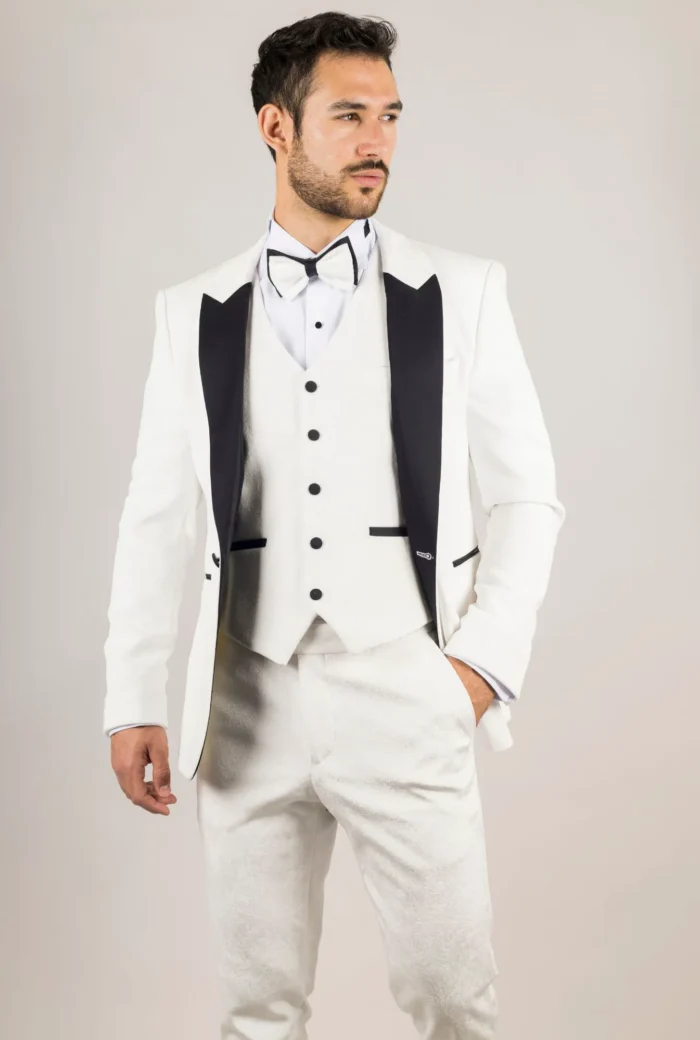 TruClothing AK-24 - Men's White 3 Piece Wedding Tuxedo Suit - Image 2