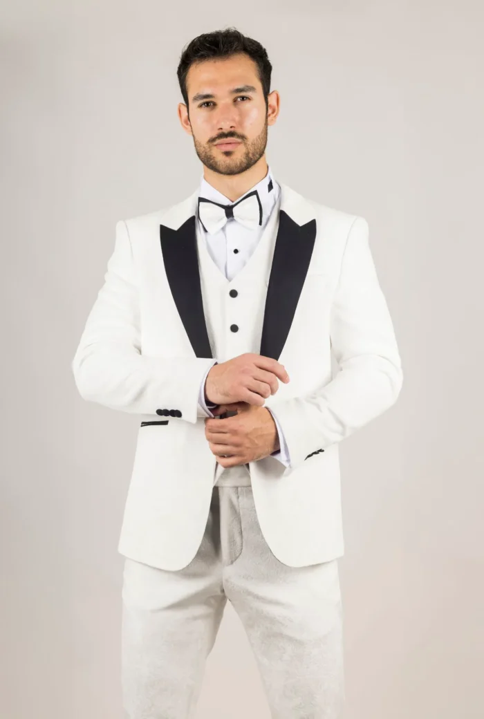 TruClothing AK-24 - Men's White 3 Piece Wedding Tuxedo Suit - Image 3
