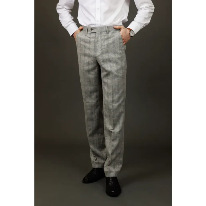 Men's Trousers Grey Checked Formal Pants - Image 1
