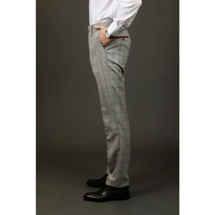Men's Trousers Grey Checked Formal Pants - Image 2