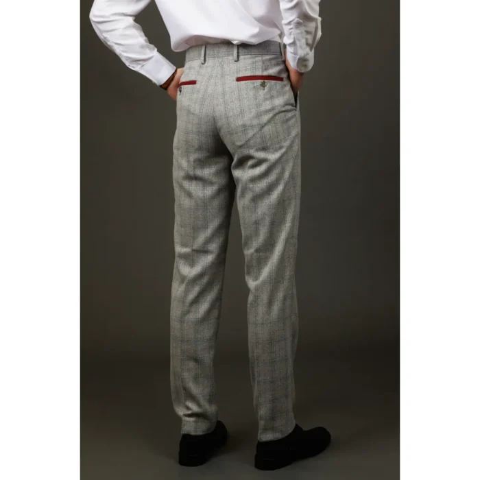 Men's Trousers Grey Checked Formal Pants - Image 3