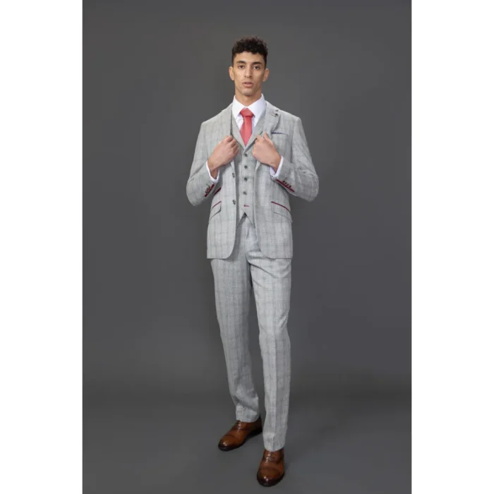 Men's Suit 3 Piece Grey Checked Slim Fit Formal Dress - Image 2