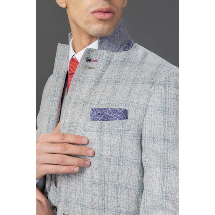 Men's Suit 3 Piece Grey Checked Slim Fit Formal Dress - Image 9
