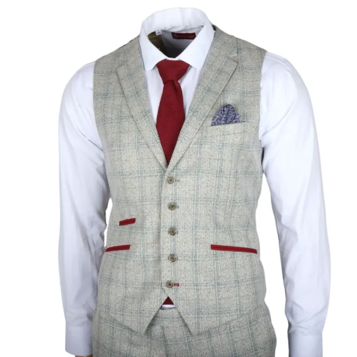 Men's Suit 3 Piece Grey Checked Slim Fit Formal Dress - Image 8
