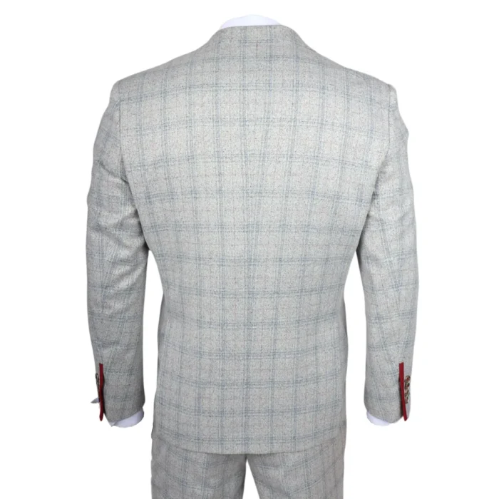 Men's Suit 3 Piece Grey Checked Slim Fit Formal Dress - Image 10
