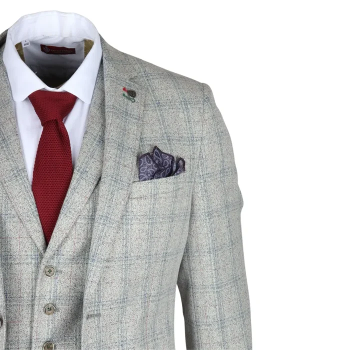 Men's Suit 3 Piece Grey Checked Slim Fit Formal Dress - Image 5