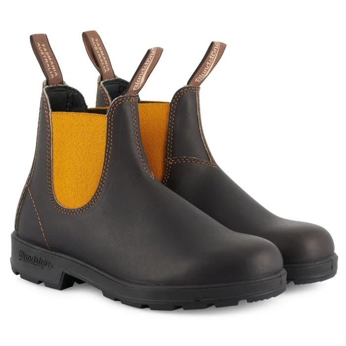Blundstone 1919 Brown Mustard Leather Chelsea Boots Stitch Camel Slip On - Image 3