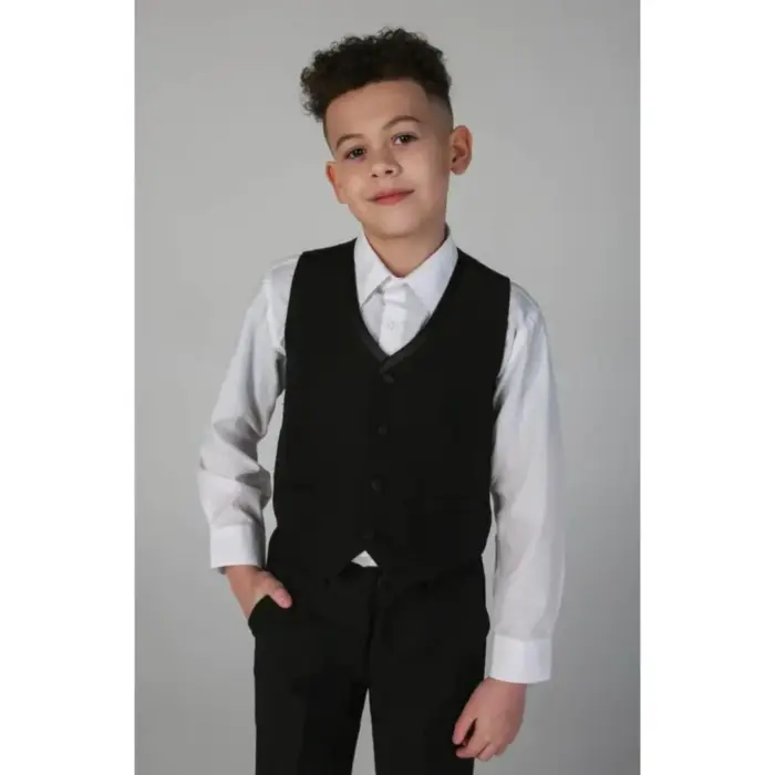 Boys 3 Piece Black Classic Satin Tuxedo Dinner Suit Wedding - Image 8