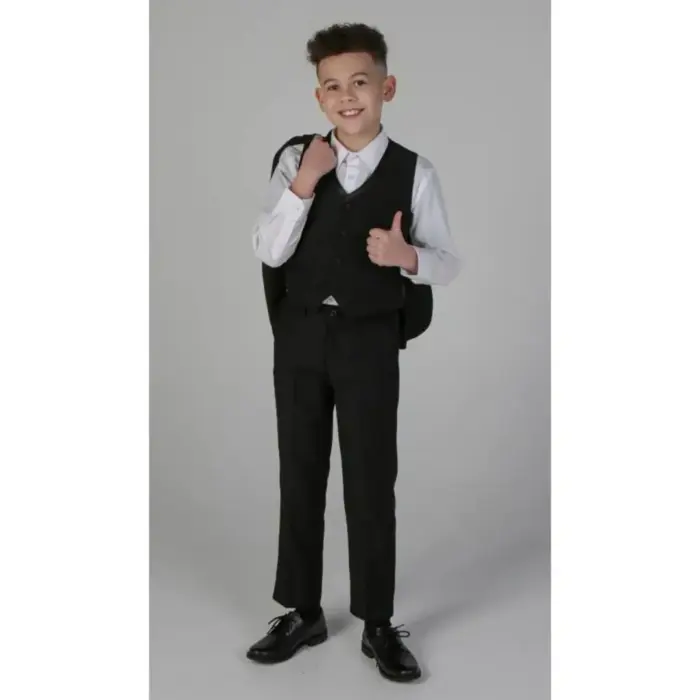 Boys 3 Piece Black Classic Satin Tuxedo Dinner Suit Wedding - Image 6