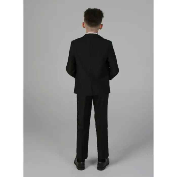 Boys 3 Piece Black Classic Satin Tuxedo Dinner Suit Wedding - Image 4