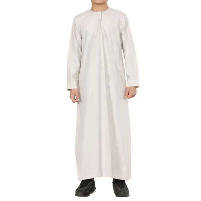 Boy's Thobe Emirati Omani Jubba Islamic Clothing Muslim Kaftan Eid Robe String Tassel - Image 1