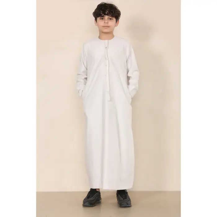 Boy's Thobe Emirati Omani Jubba Islamic Clothing Muslim Kaftan Eid Robe String Tassel - Image 6