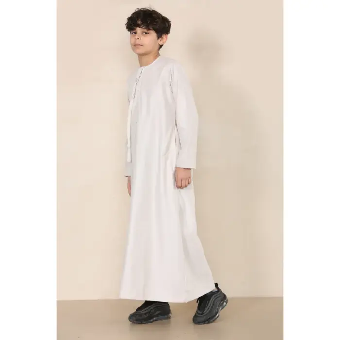 Boy's Thobe Emirati Omani Jubba Islamic Clothing Muslim Kaftan Eid Robe String Tassel - Image 5