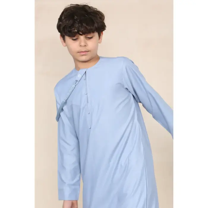 Boy's Thobe Emirati Omani Jubba Islamic Clothing Muslim Kaftan Eid Robe String Tassel - Image 15
