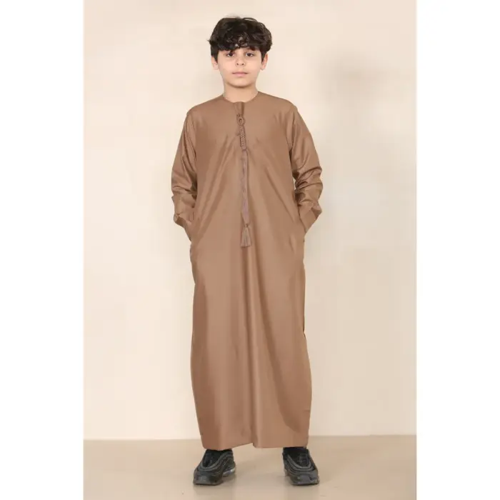 Boy's Thobe Emirati Omani Jubba Islamic Clothing Muslim Kaftan Eid Robe String Tassel - Image 25