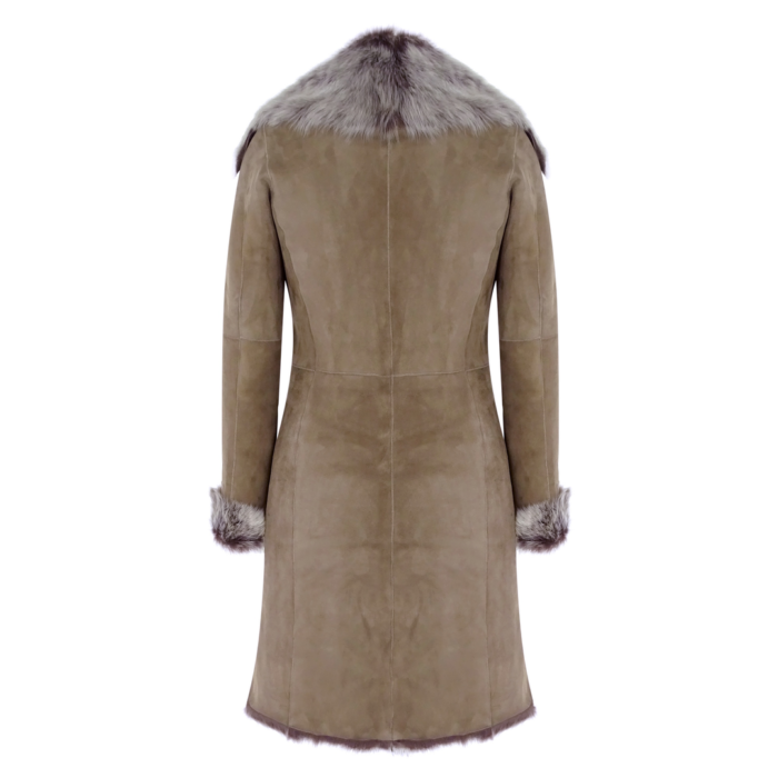 Taupe 3/4 Length Ladies Suede Real Toscana Sheepskin Coat Tailored Fit - Image 5