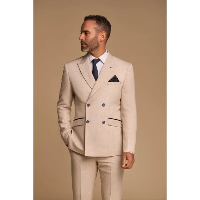Men's Suit 2 Piece Beige Double Breasted Tailored Fit - Image 1