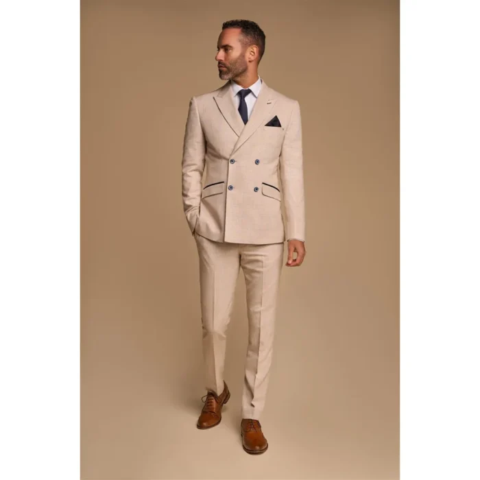 Men's Suit 2 Piece Beige Double Breasted Tailored Fit - Image 3