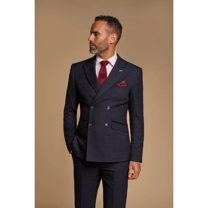 Men's Suit 2 Piece Navy Blue Double Breasted Tailored Fit - Image 1