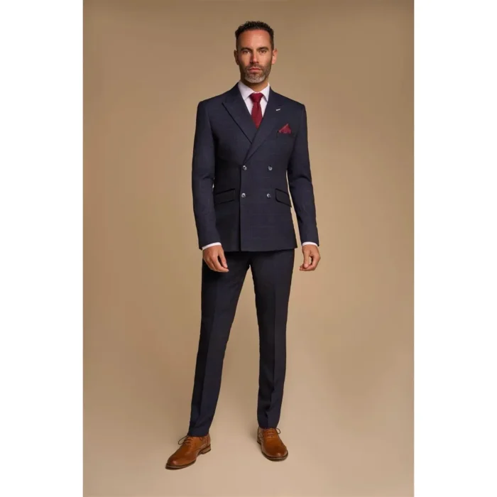 Men's Suit 2 Piece Navy Blue Double Breasted Tailored Fit - Image 2