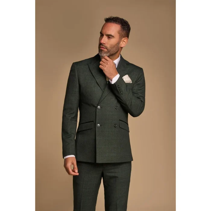 Men's Suit 2 Piece Olive Green Double Breasted Tailored Fit - Image 1