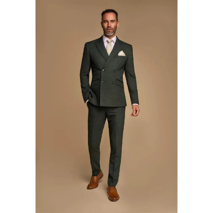 Men's Suit 2 Piece Olive Green Double Breasted Tailored Fit - Image 2