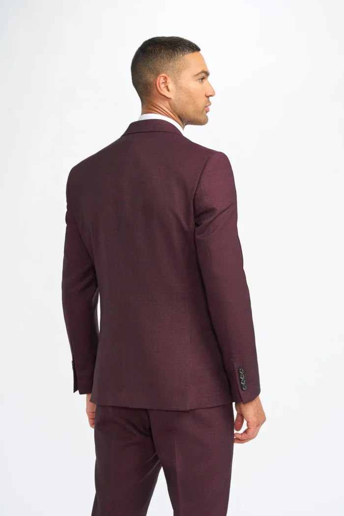 Men's Blazer Burgundy Checked Tailored Fit Formal Suit Jacket - Image 2