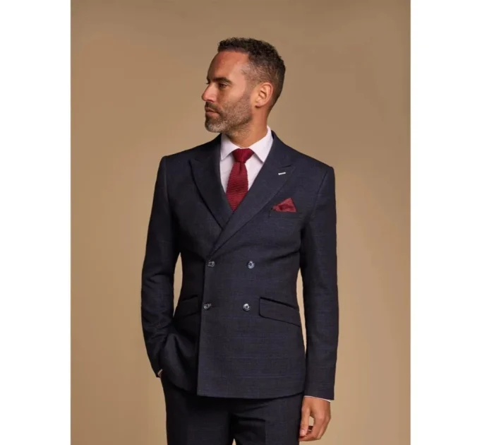 Men's Blazer Navy Blue Double Breasted Tailored Fit Suit Jacket - Image 1
