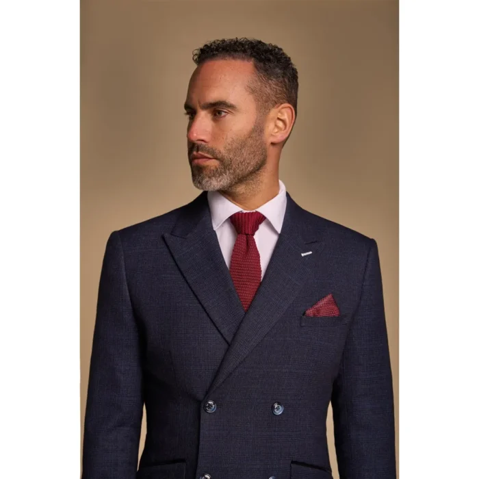 Men's Blazer Navy Blue Double Breasted Tailored Fit Suit Jacket - Image 3