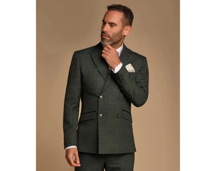 Men's Blazer Olive Green Double Breasted Tailored Fit Suit Jacket - Image 1