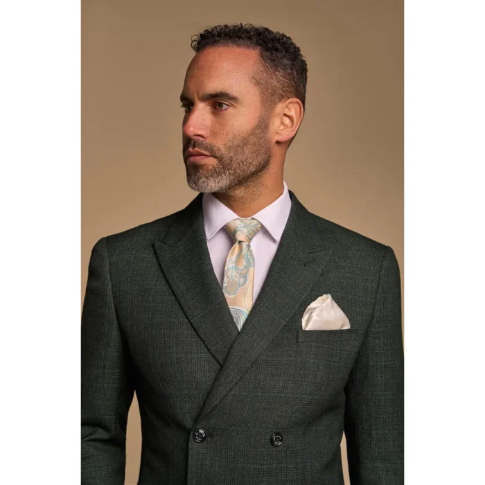 Men's Blazer Olive Green Double Breasted Tailored Fit Suit Jacket - Image 2