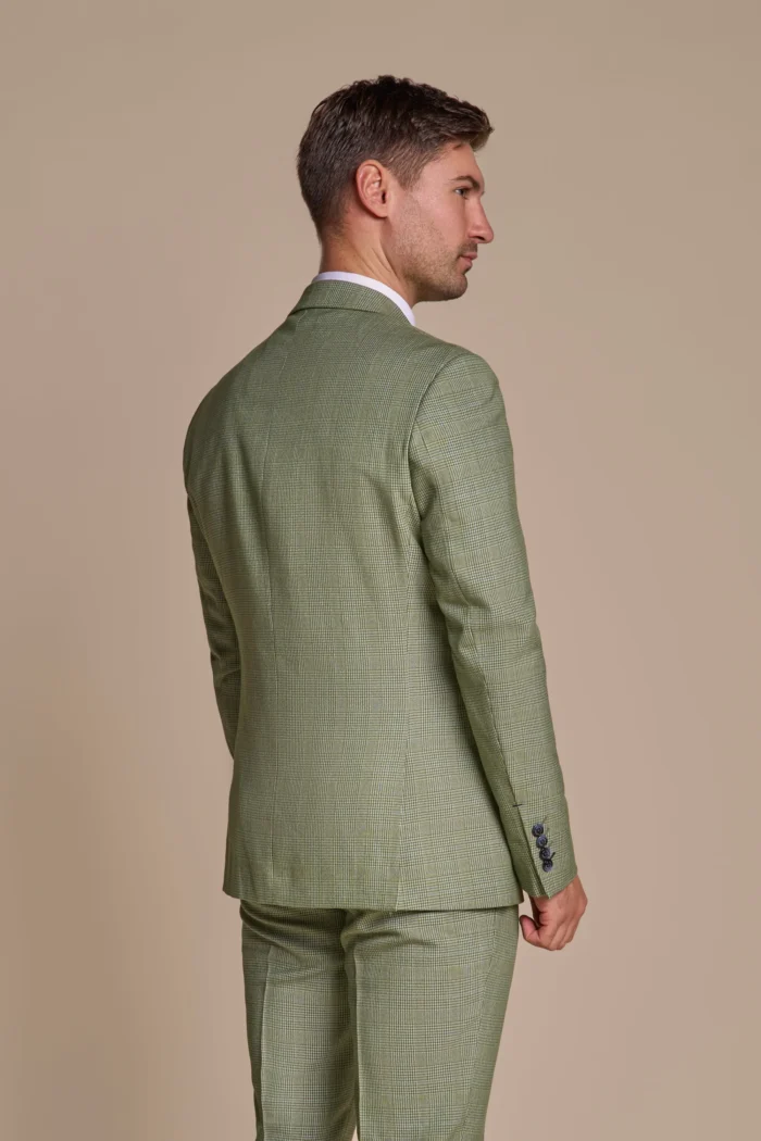 Men's Blazer Sage Green Checked Tailored Fit Formal Suit Jacket - Image 2