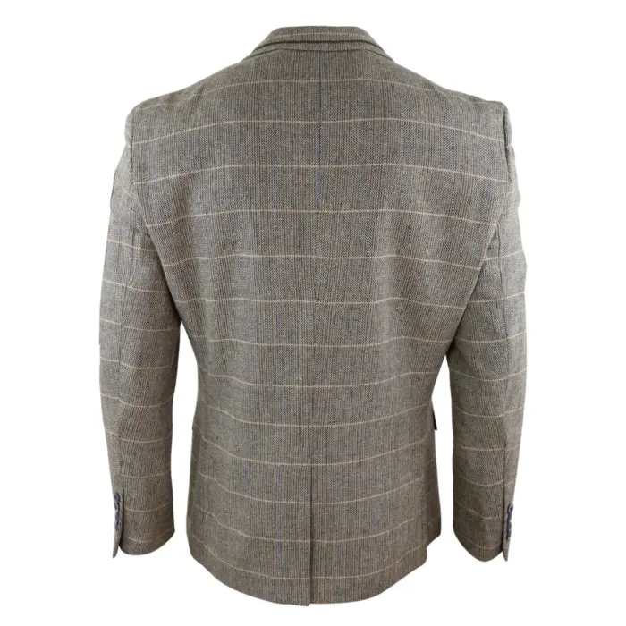 Mens Tweed Herringbone Check Brown Vintage Fit Blinders Blazer - Image 4